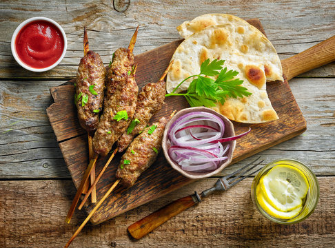 grilled minced meat skewers kebabs