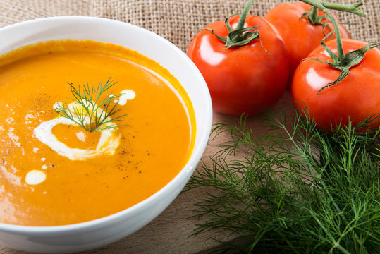 Tomato squash soup with dill and sour cream