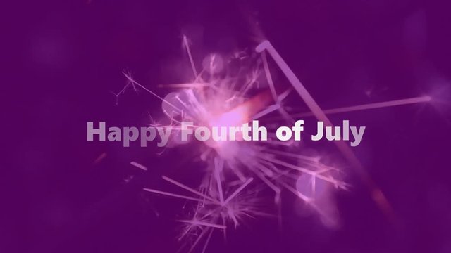 Happy Fourth of July text over background of festive sparklers on color background changing from red through to blue.