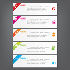 Modern design clean number banners with options, steps or processes which can be used for work-flow, template, website layout, or website design.