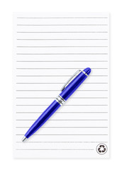 white note paper with pen. isolated on white background. blank p
