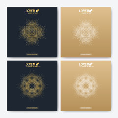 Modern vector template for square brochure. Abstract presentation with golden mandala