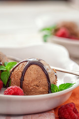 chocolate ice cream with raspberry  