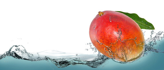 Fototapeta na wymiar Tropical fruit mango in a spray of water.