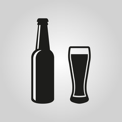 Bottle and glass of beer icon. Beer and pub, bar symbol. UI. Web. Logo. Sign. Flat design. App.Stock