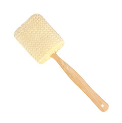 Sponge with handle for cleaning  backside of body isolated on wh