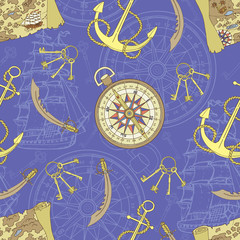 Sewing fabric with Pirate seamless background with treasure map and ...