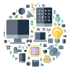 Icons for technology and devices arranged in circle