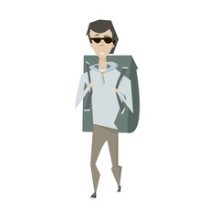 Cartoon travel man with big backpack vector illustration isolate