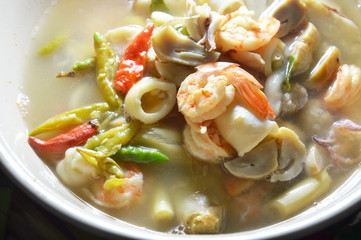 seafood spicy hot soup in the bowl