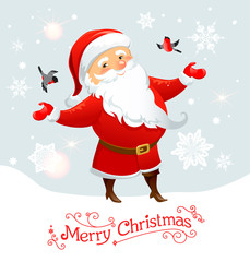 Santa Claus with bullfinches