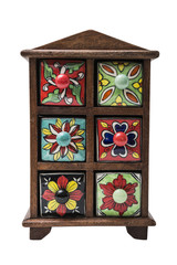 Small decorative colorful oriental cupboard with foots on isolated background