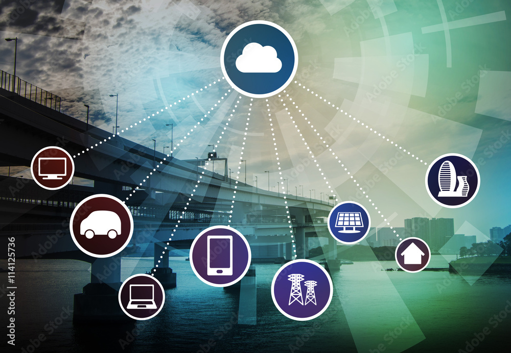 Aufkleber cloud computing and various communication devices, abstract image visual