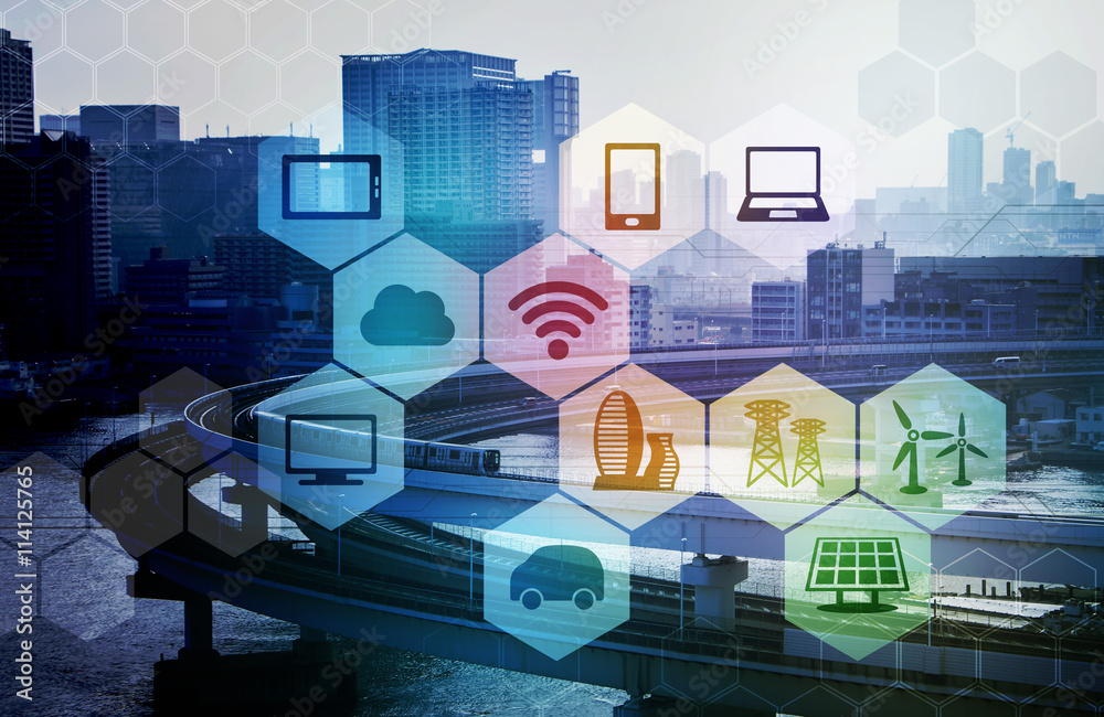 Poster smart city and internet of things, abstract image visual