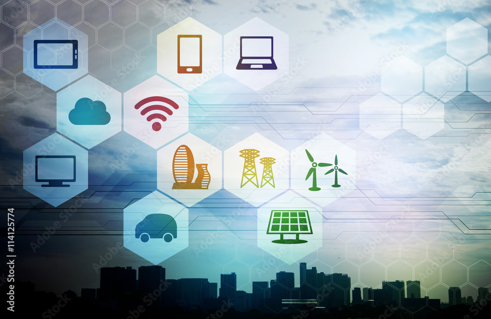 Poster smart city and internet of things, abstract image visual