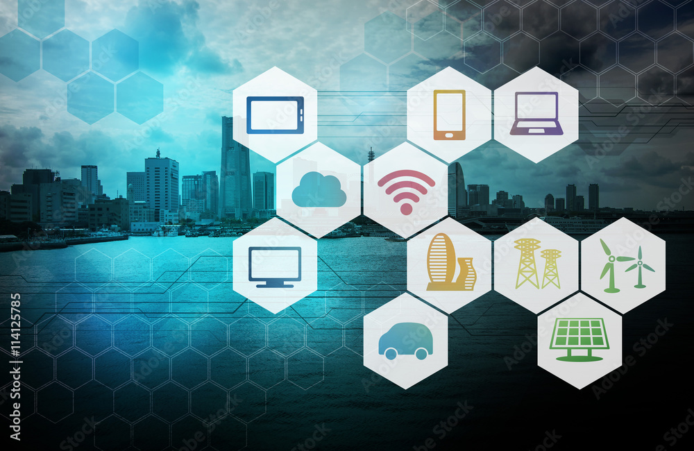 Poster smart city and internet of things, abstract image visual