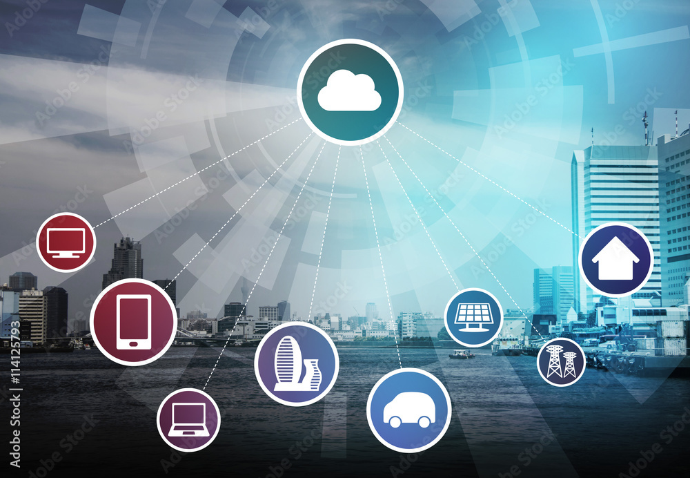 Aufkleber cloud computing and various communication devices, abstract image visual