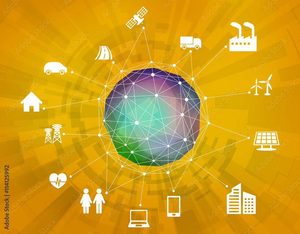 Aufkleber various smart devices and mesh network, internet of things, wireless sensor network, abstract image visual