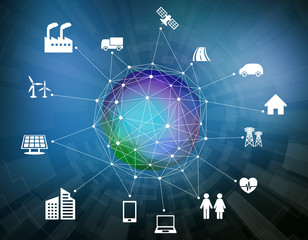various smart devices and mesh network, internet of things, wireless sensor network, abstract image visual