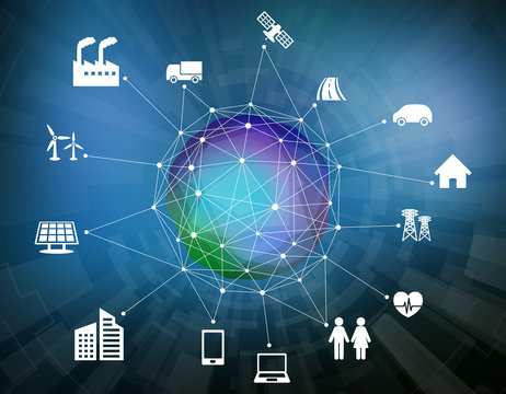 various smart devices and mesh network, internet of things, wireless sensor network, abstract image visual