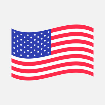 Waving American flag icon. Isolated. Whte background. Flat design.