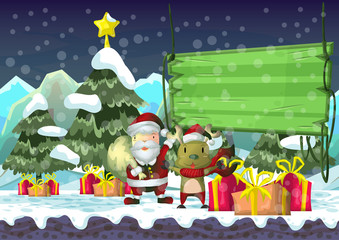 Cartoon vector christmas background with separated layers for game and animation, game design asset