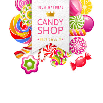 Candy Shop Label With Type Design And Candies