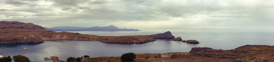 Fototapeta na wymiar Lindos bay panorama