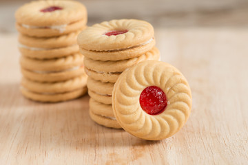 Butter cookies with strawberry jam.