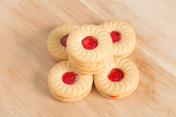 Butter cookies with strawberry jam.