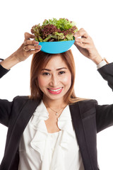 Healthy Asian business woman with salad