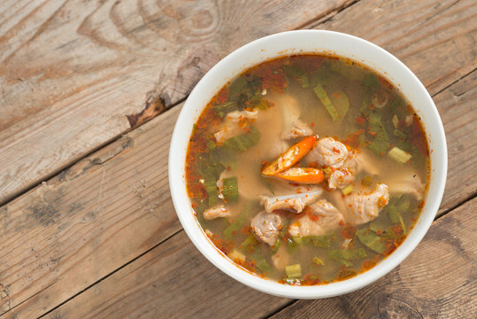 Hot and spicy soup pork cartilage with Thai herb.