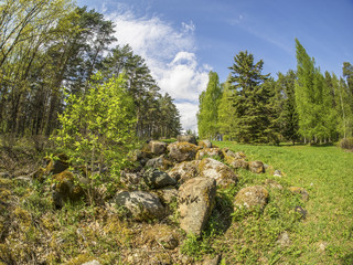Fototapeta na wymiar Ridge stones in a park in spring