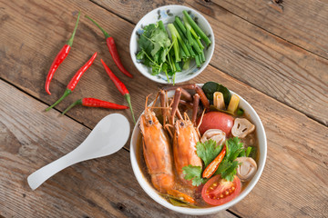 Tom Yum Goong,Thai Cuisine. Top view.