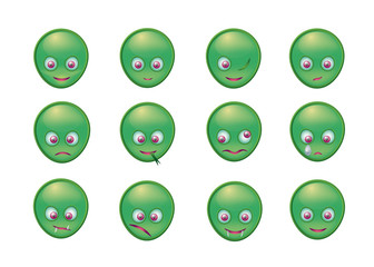 Set smiles green men, saver, background, illustration for gaming applications, web design, graphic design.