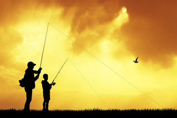 Fototapeta na wymiar fisherman at sunset