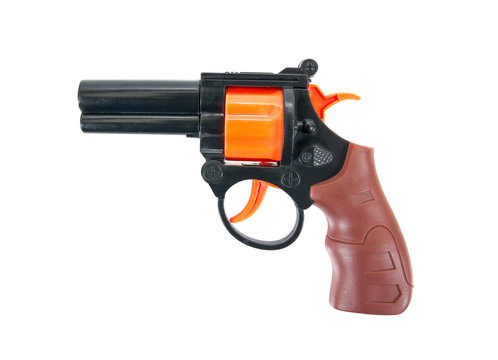 Plastic toy gun isolated on a white background.Toy gun