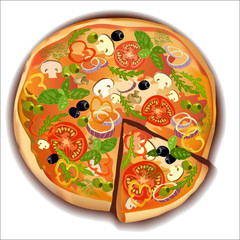 Vector pizza with a slice