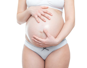 Pregnancy belly over white