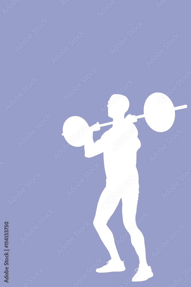 Poster Composite image of bodybuilder lifting heavy barbell weights