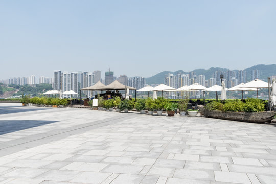 empty floor with cityscape and skyline of chongqing