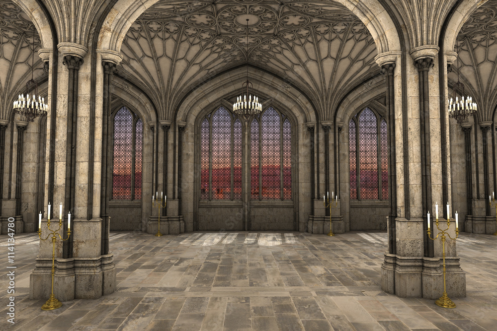 Wall mural gorgeous view of gothic cathedral interior 3d cg illustration