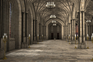 Gorgeous view of gothic cathedral interior 3d CG illustration - obrazy, fototapety, plakaty