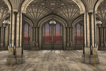 Wspaniały widok gotycka katedralna wnętrza 3d CG ilustracja - 114134780