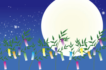 #Background #wallpaper #Vector #Illustration #design #Image #Japan #china #Asia #free_size #背景 #壁紙 #ベクター #イラスト #無料 #無料素材 #バックグラウンド #フリー素材 #和風素材 #日本 背景素材壁紙,七夕祭り,笹飾り,天の河,天の川,月光,満月,夜空,余白,キラキラ,コピースペース,夏