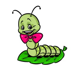 Little green caterpillar cartoon illustration isolated image animal character 