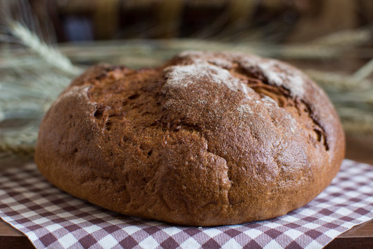 Artisan round bread made from rye flour gluten-free, baking powder, baking soda without and without GMO