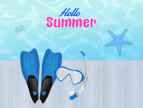 flippers and mask for diving in summer