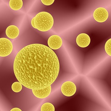 Dangerous  yellow bacterias or virus spheres in light blood