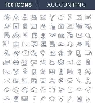 Set Vector Flat Line Icons Accounting and Finance